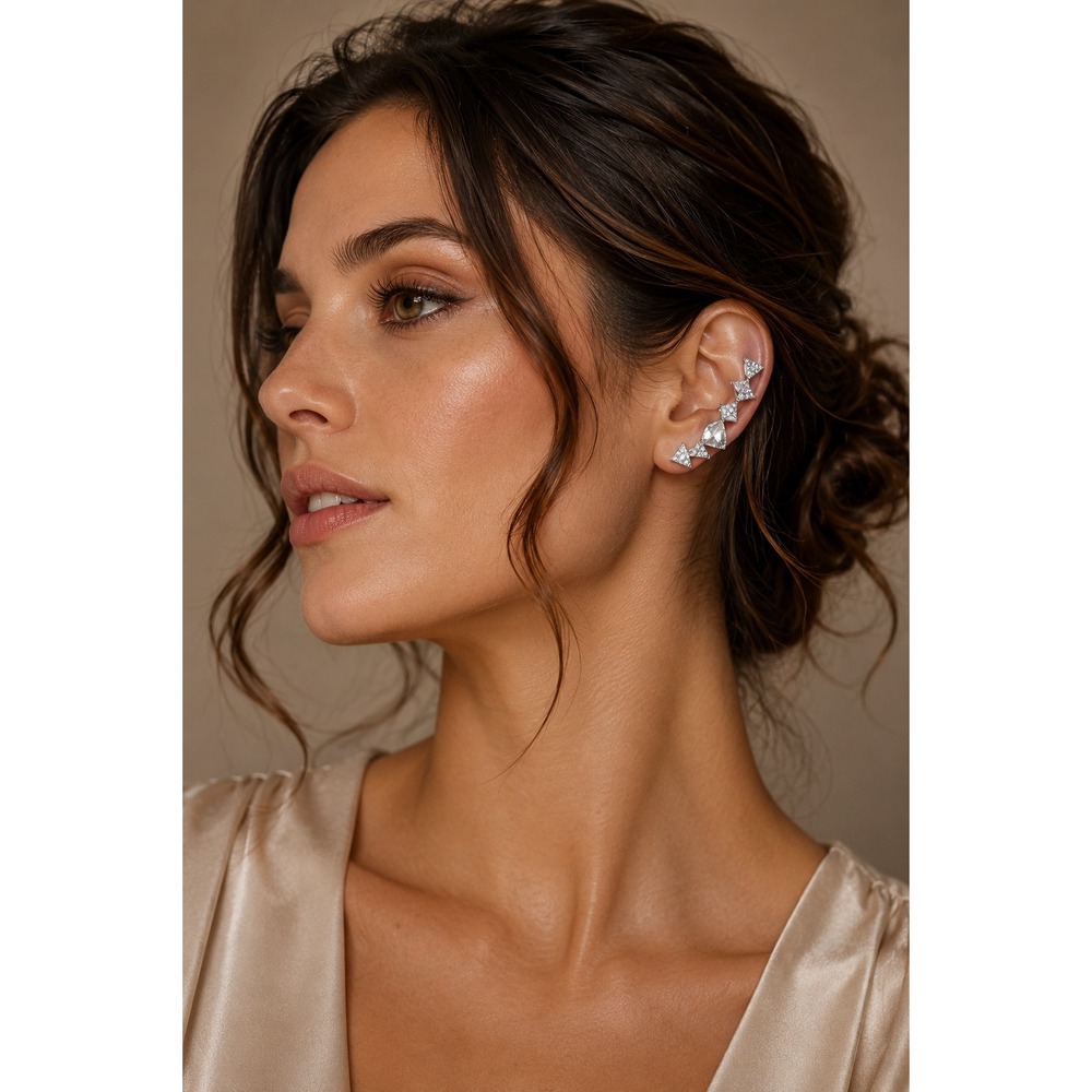 Anthropologie Bansri Crystal‎ Ear Cuff Earrings NWT Silver Rhinestone